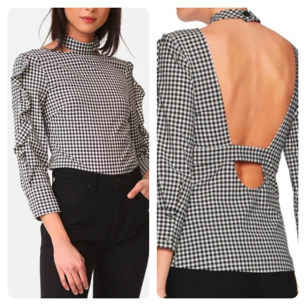 REVOLVE Marissa Webb Effy Gingham Open Back Wool Blend Blouse